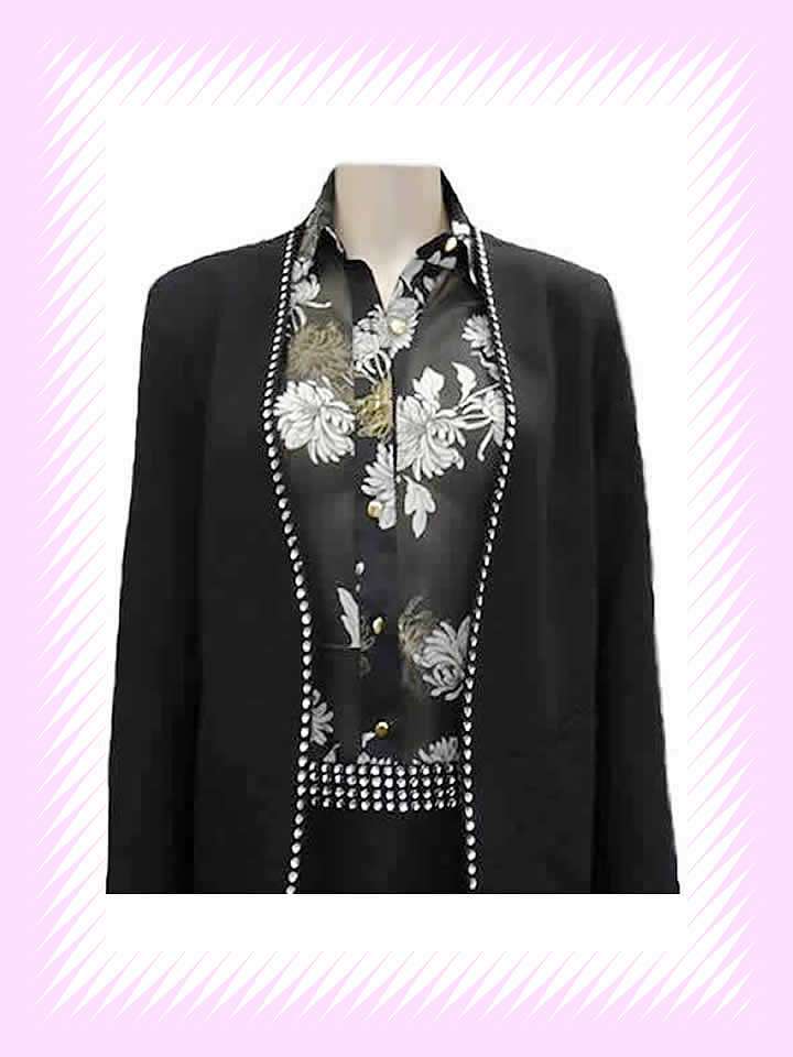 Metallic Coupe Gold Colour Flower Print Black Chiffon Shirt - Image 10
