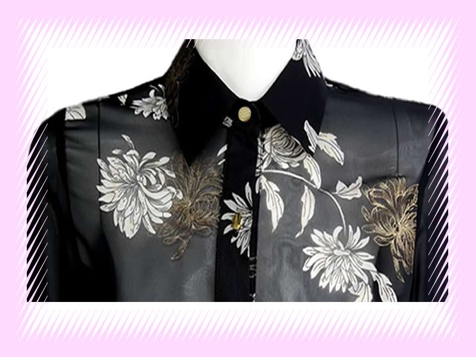 Metallic Coupe Gold Colour Flower Print Black Chiffon Shirt - Image 3