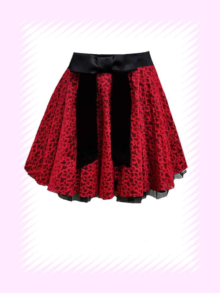 Red Lace Vintage Short Swing Skirt