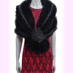 Unique Knit Shawl ~ Extra Long ~ Faux Fur ~ Black Colour ~