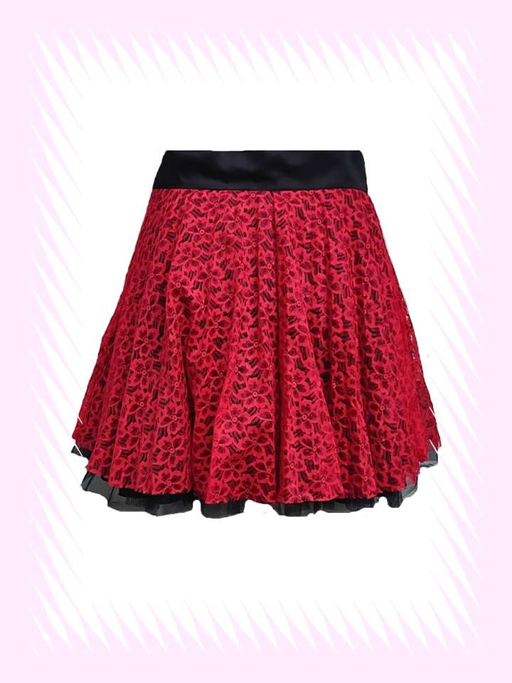 Red Lace Vintage Short Swing Skirt - Image 2