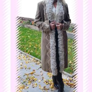 Moleskin Fur Collar Embellished With Swarovski Crystal Coat