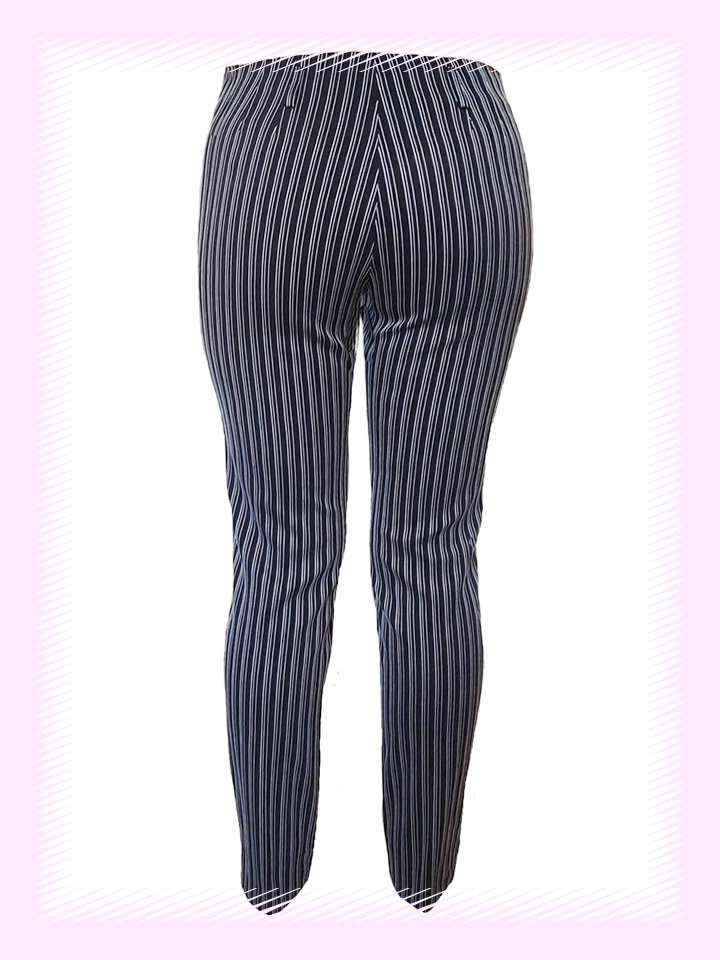 Black White Vertical Stripe Stretch Trousers - Image 2