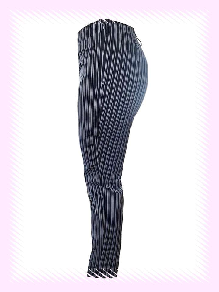 Black White Vertical Stripe Stretch Trousers - Image 3