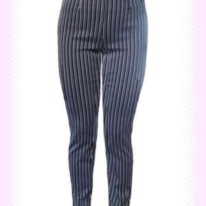 Black White Vertical Stripe Stretch Trousers