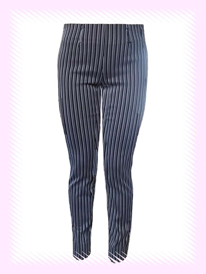 Black White Vertical Stripe Stretch Trousers