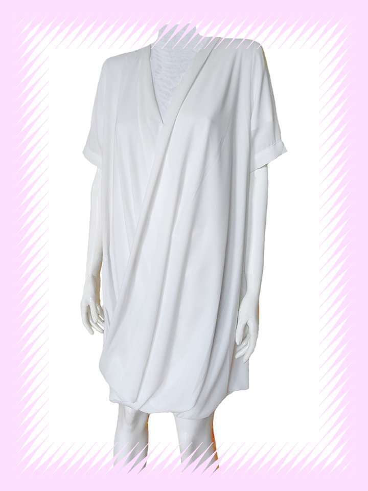 White Chiffon Loose V-Neck Dress - Image 2