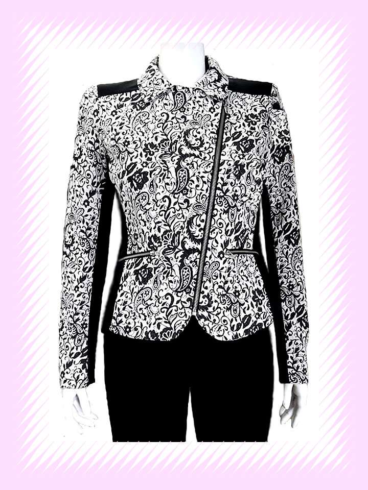 BLACK WHITE JACQUARD WEAVING FABRIC JACKET - Image 2