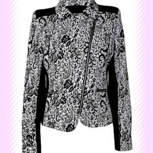 BLACK WHITE JACQUARD WEAVING FABRIC JACKET
