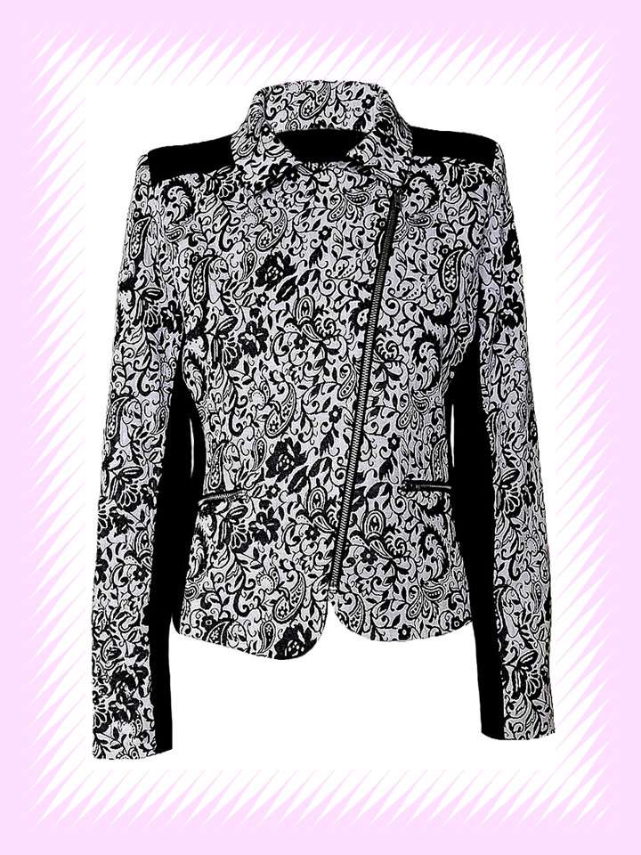BLACK WHITE JACQUARD WEAVING FABRIC JACKET
