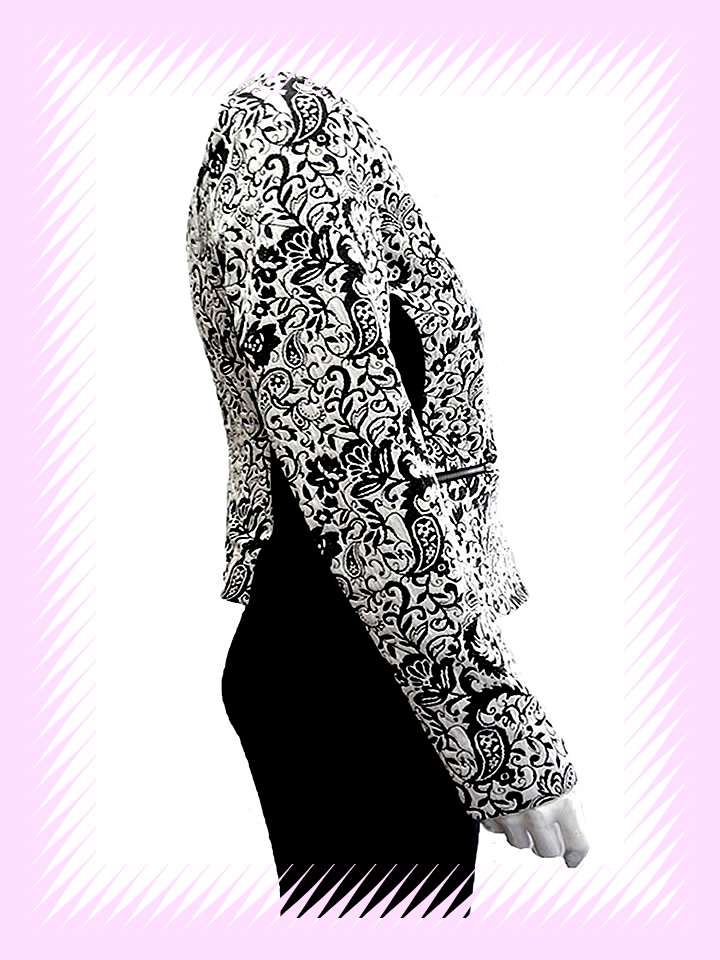 BLACK WHITE JACQUARD WEAVING FABRIC JACKET - Image 3
