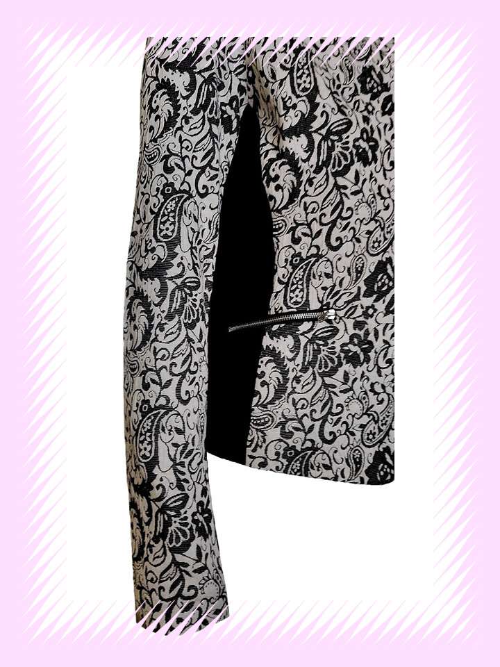 BLACK WHITE JACQUARD WEAVING FABRIC JACKET - Image 4