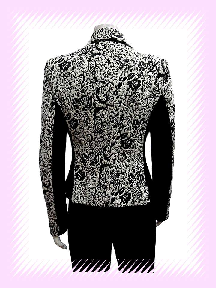 BLACK WHITE JACQUARD WEAVING FABRIC JACKET - Image 5