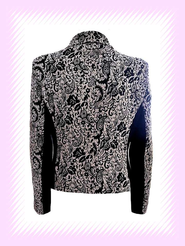 BLACK WHITE JACQUARD WEAVING FABRIC JACKET - Image 6