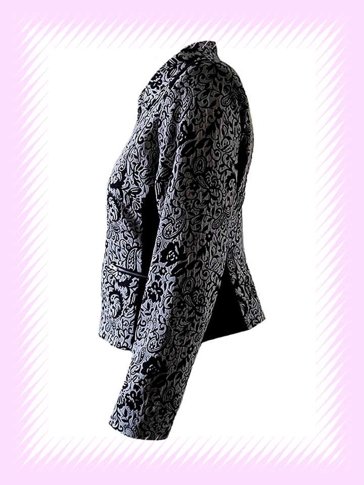 BLACK WHITE JACQUARD WEAVING FABRIC JACKET - Image 7